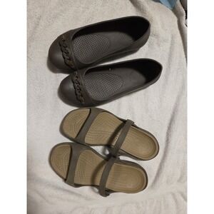 Crocs Slip On Flats & Sandals Bundle Size 9 Black Taupe Comfort Shoes